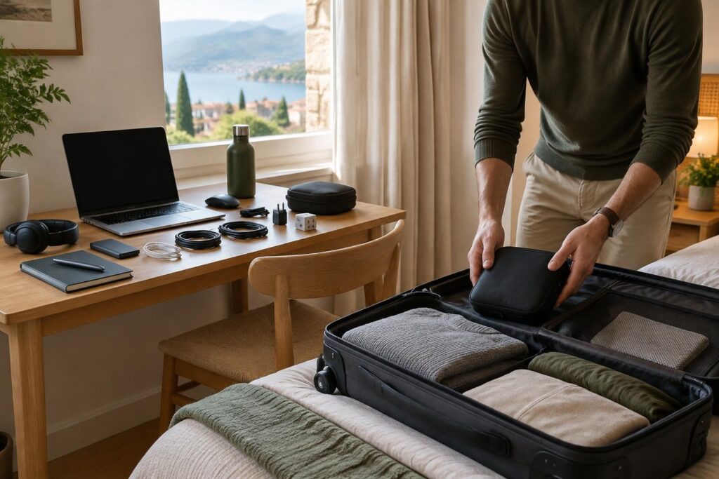 préparez votre semaine de télétravail ailleurs avec les accessoires essentiels pour rester productif, confortable et bien équipé en déplacement.
